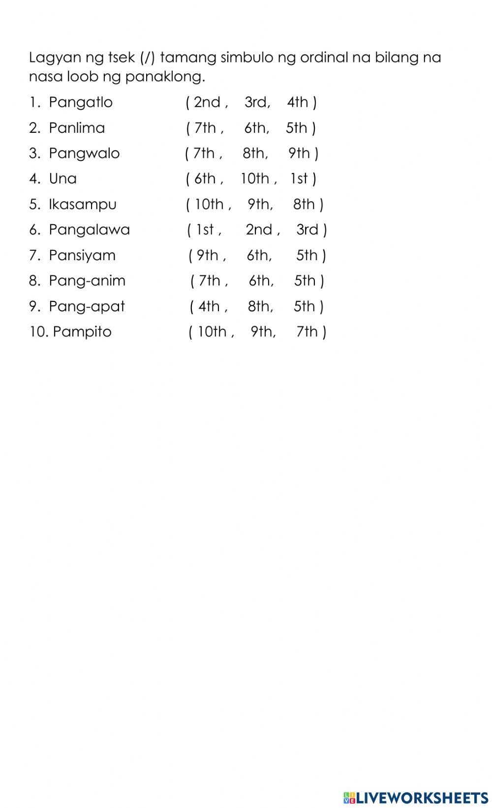 Identifying, Reading and Writing Ordinal Numbers