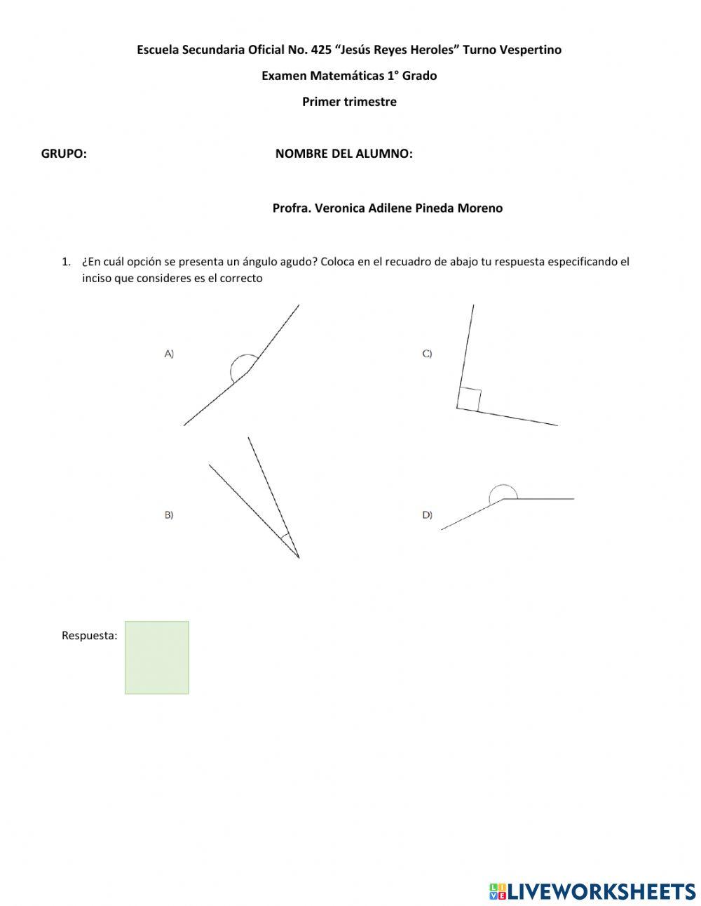 EXAMEN PRIMER TRIMESTRE ALUMNOS RECIENTES
