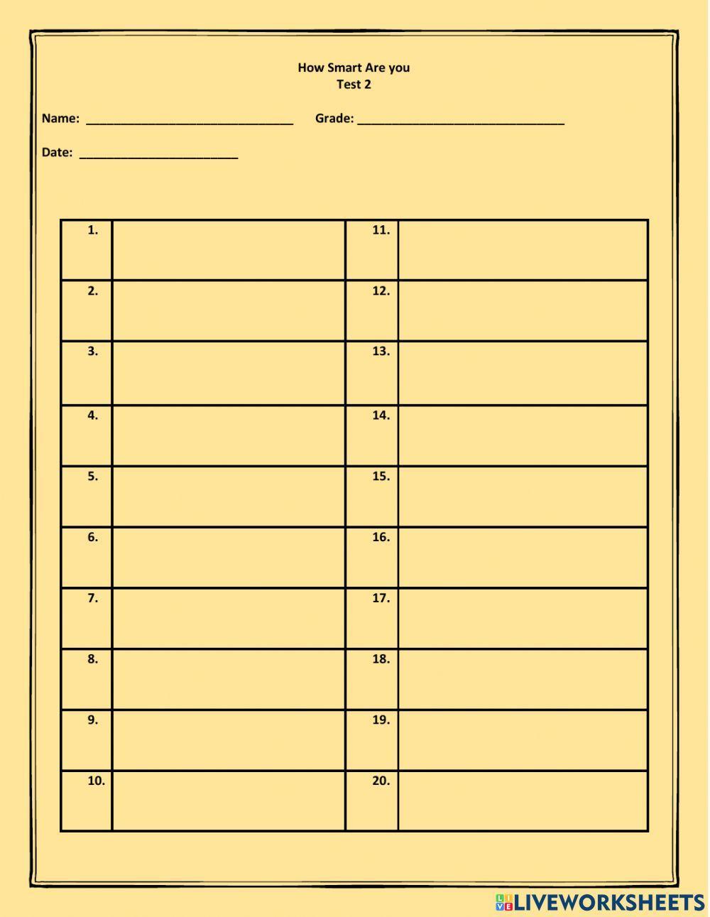 How Smart Are You Test 2 Answer Sheet