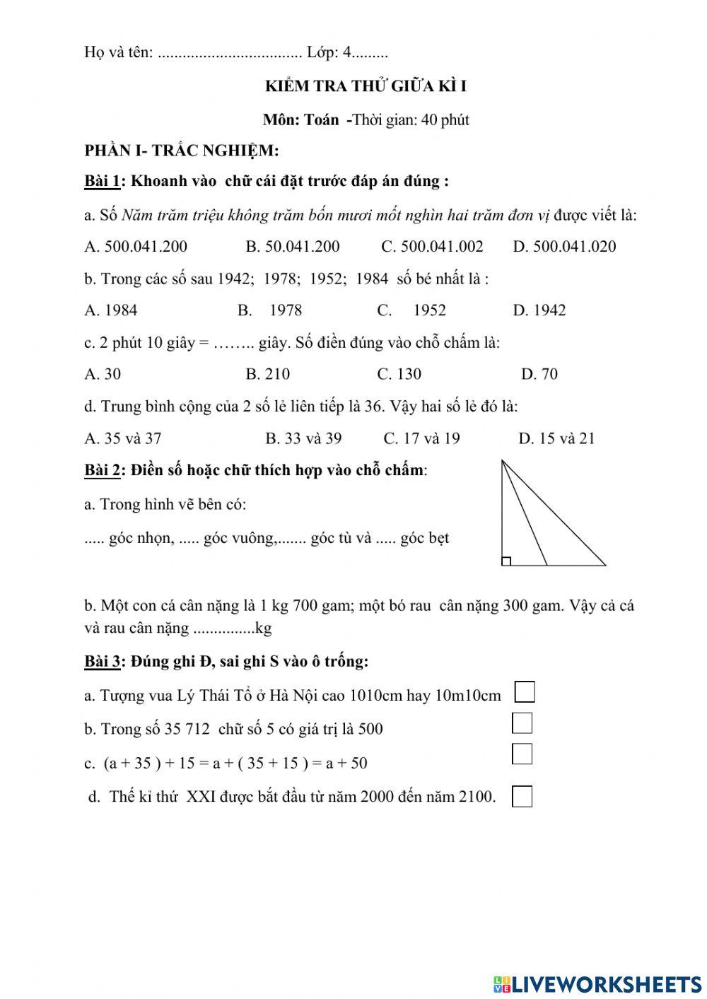 Kiểm tra thử giữa kì 1