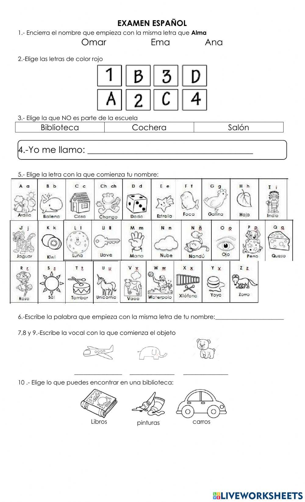 Evaluación trimestral Español