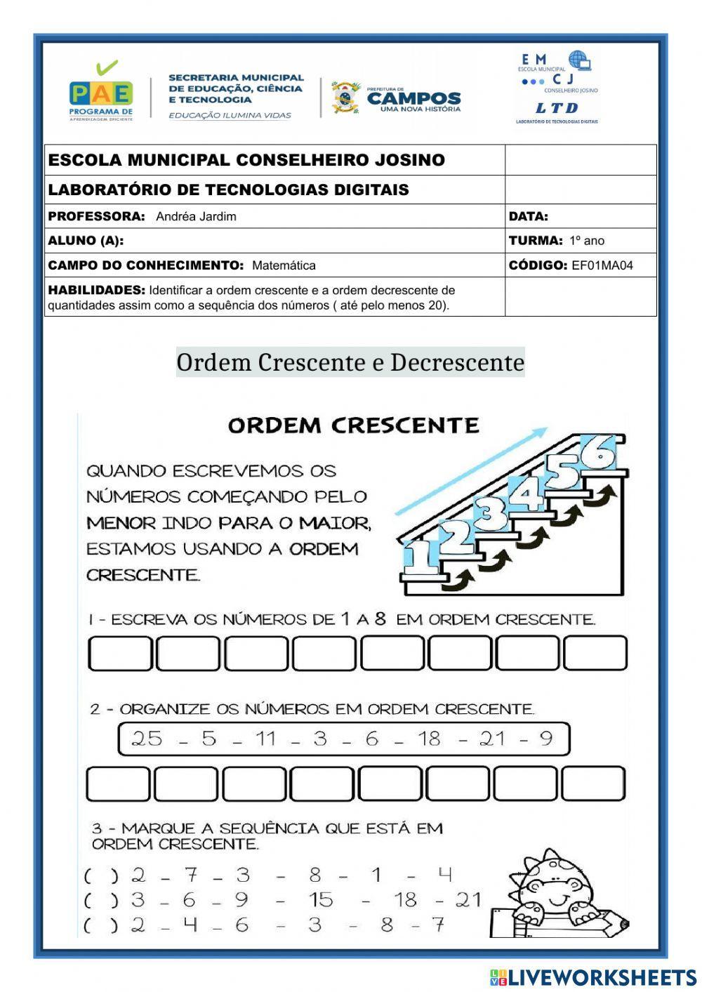 Ordem crescente e ordem decrescente