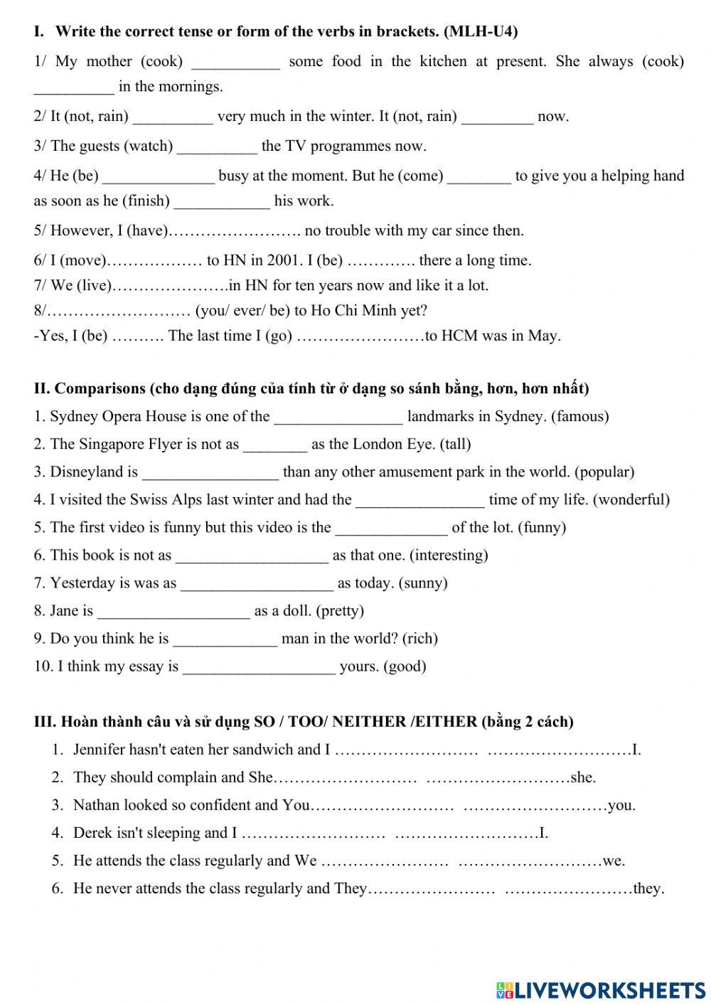 TA7 - Tenses, Comparisons, So too either neither