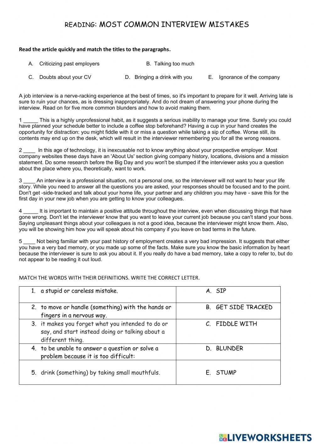 Reading: mistakes in interviews