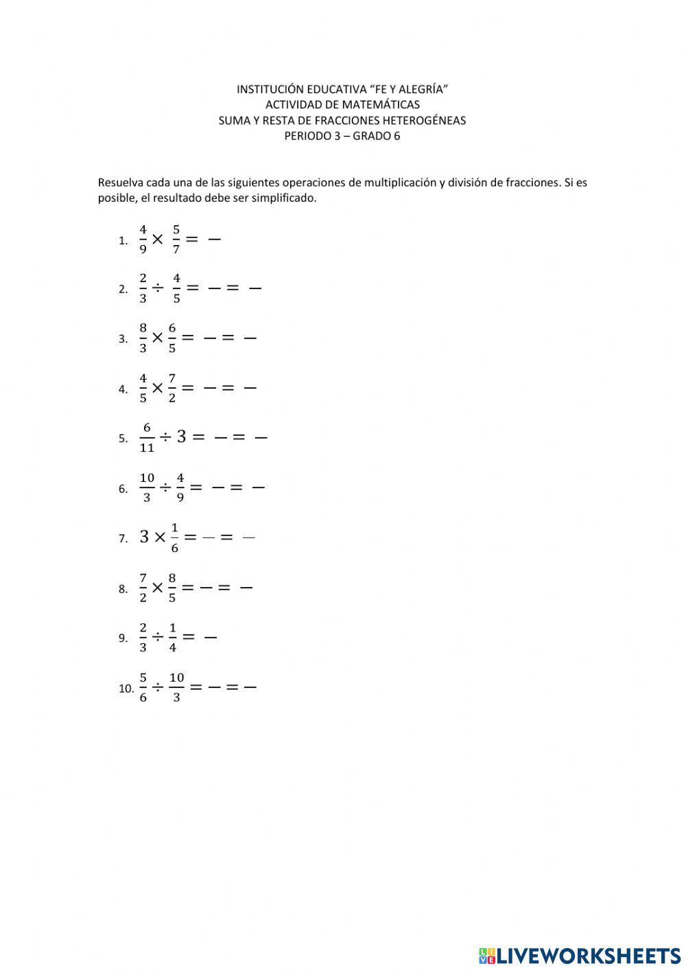 Multiplicación y división de fracciones