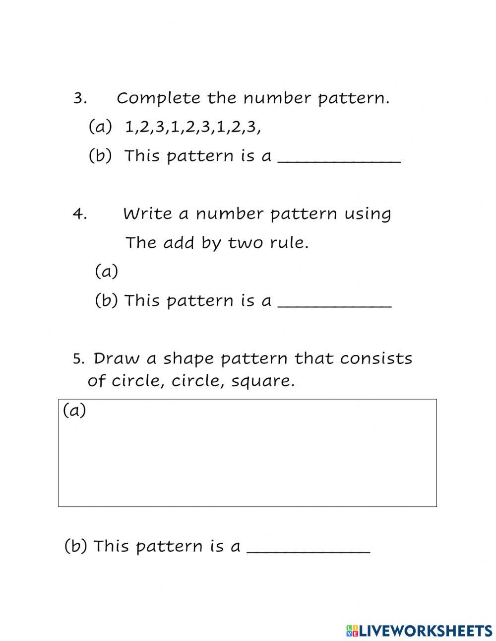Number Patterns exercise for 3 Live Worksheets