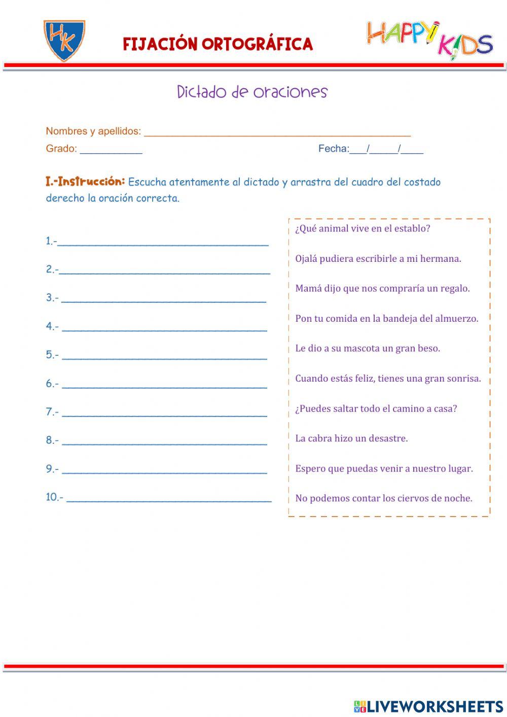 Dictado de oraciones