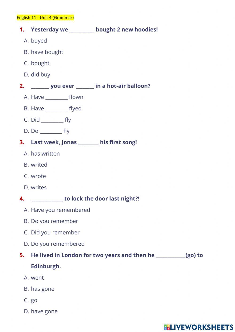 English 11 - Unit 4 (Present Perfect - Past Simple)