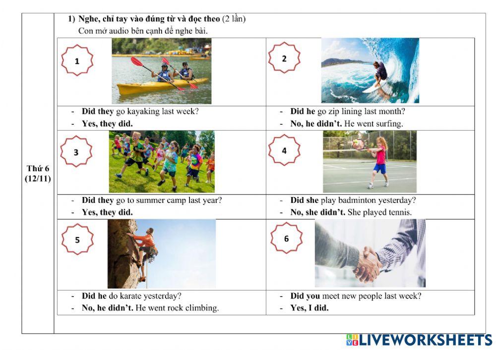 Phiếu giao bài Tiếng Anh tuần từ 08.11 đến 12.11