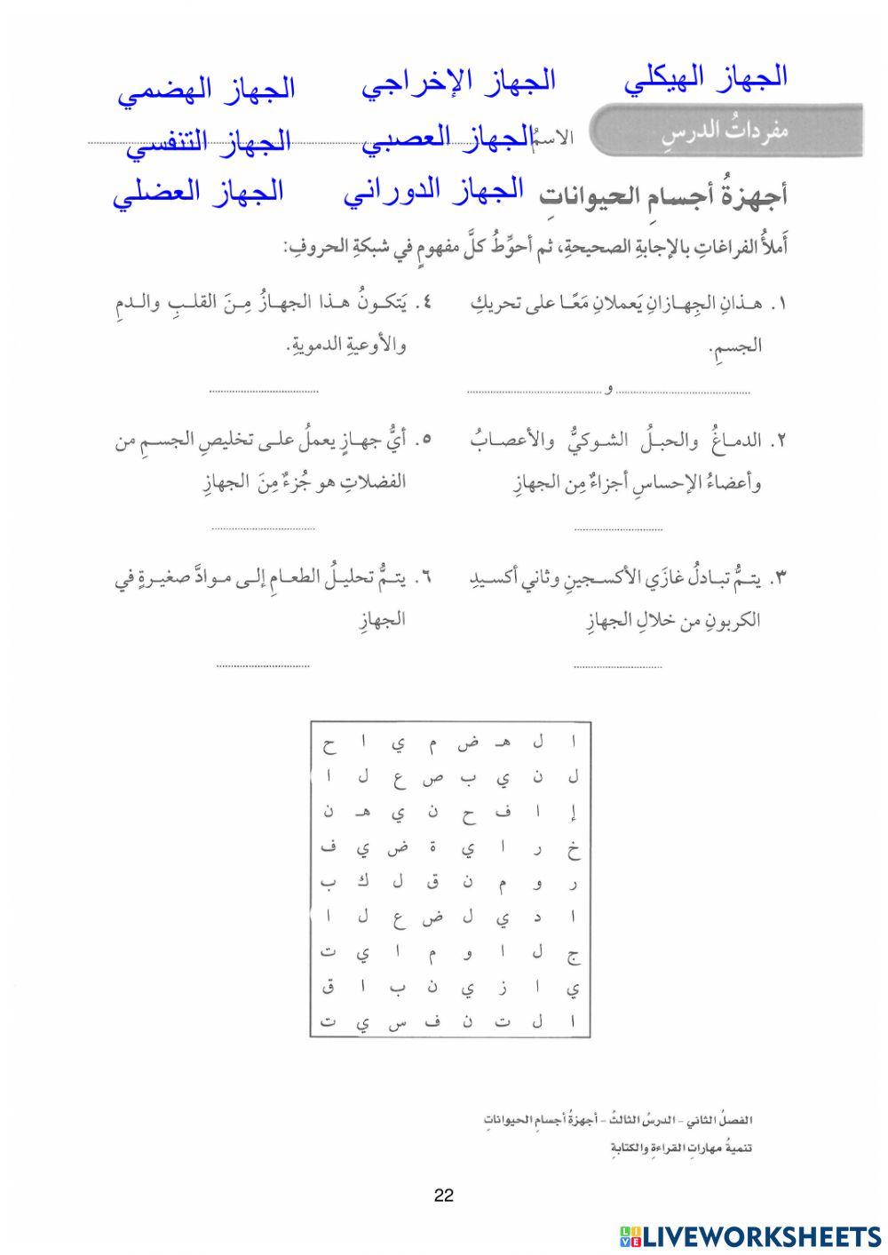 مفردات أجهز أجسام الحيوانات علوم رابع