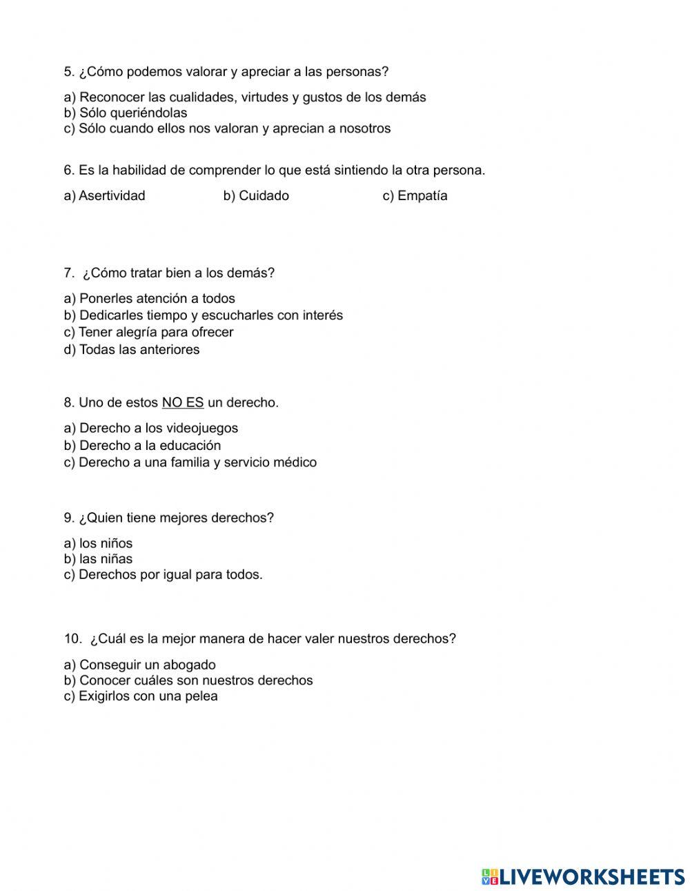 Examen 1er Trimestre Formación Cívica y Ética
