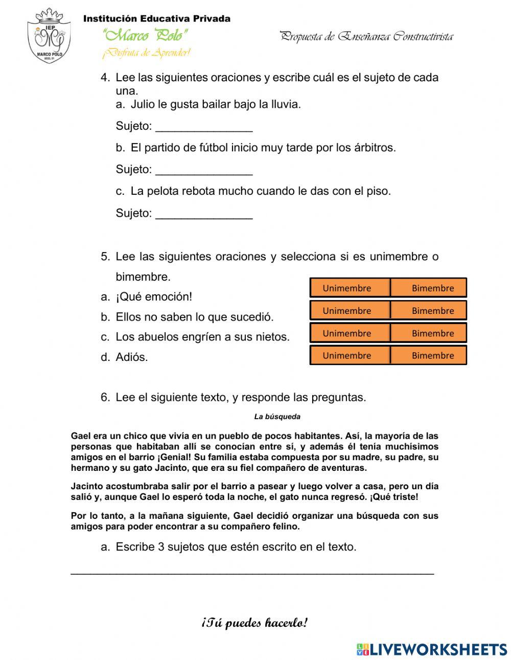 Oraciones unimembres y bimembres