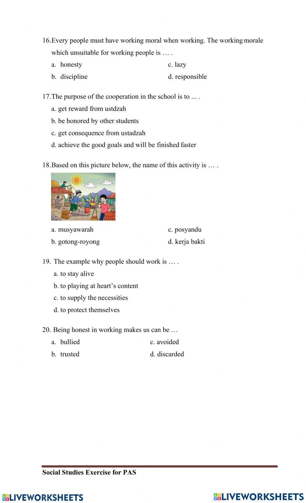 Social Studies Exercise