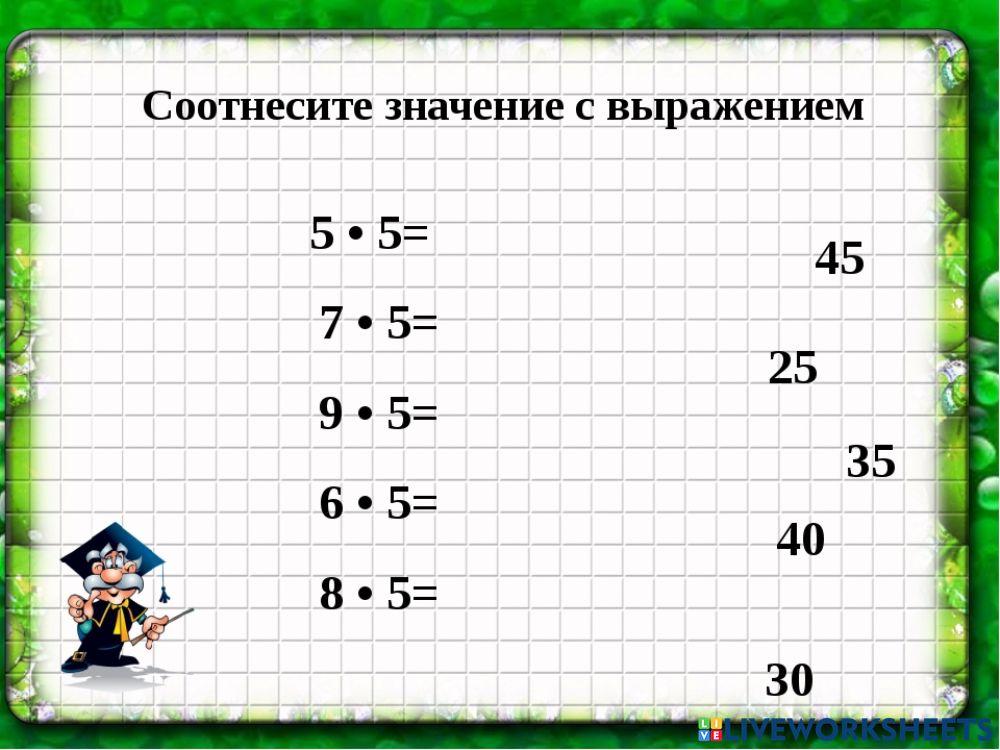 Таблица умножения на 5 interactive worksheet | Live Worksheets