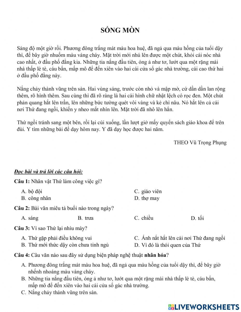 Tiếng Việt-Đọc hiểu- lớp 5