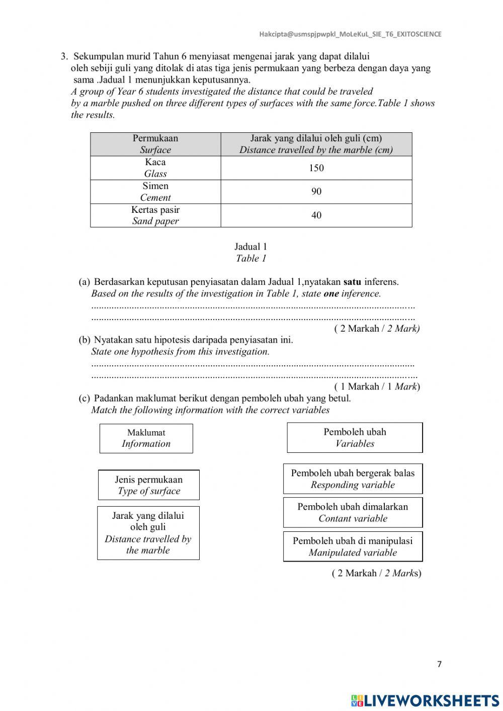 Sie sains fizikal tahun 6