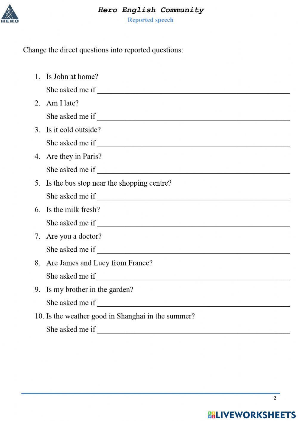 E9 - reported speech - yes no and wh - question