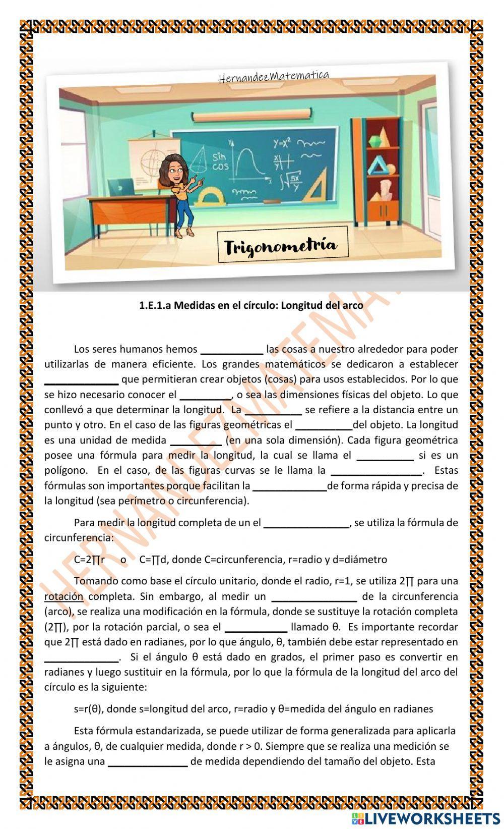 TRIG 1.E.1.a Medidas en el círculo: Longitud del arco