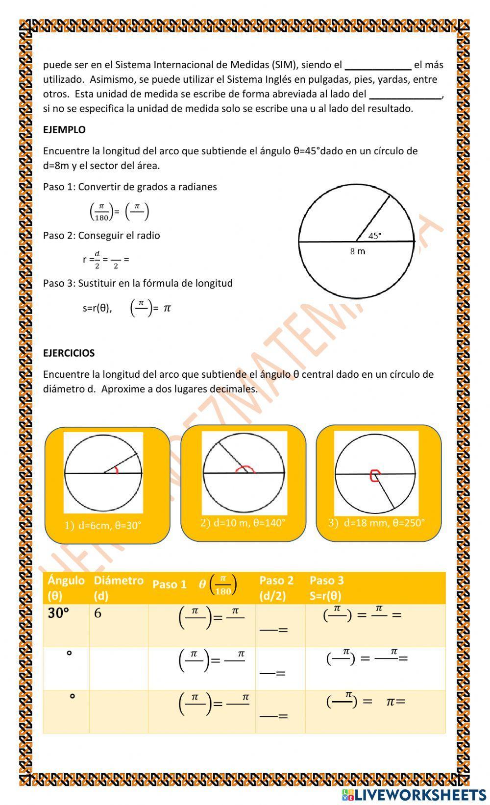 TRIG 1.E.1.a Medidas en el círculo: Longitud del arco