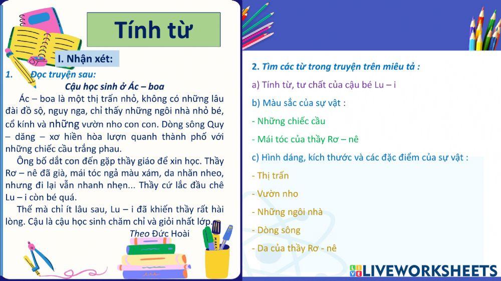 Bài tập nhận xét Tính Từ