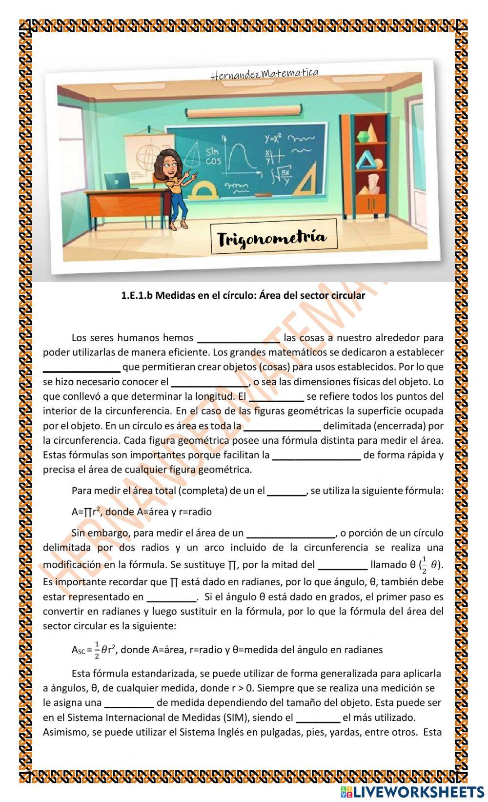 TRIG 1.E.1.b Medidas en el círculo: Área del sector circular