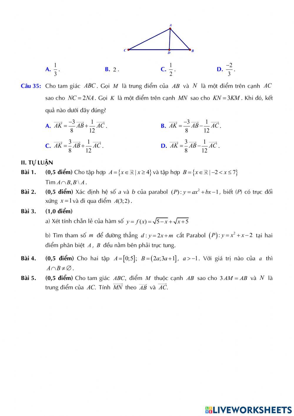 Toán 10 - Kiểm tra GK1 - Đề số 04