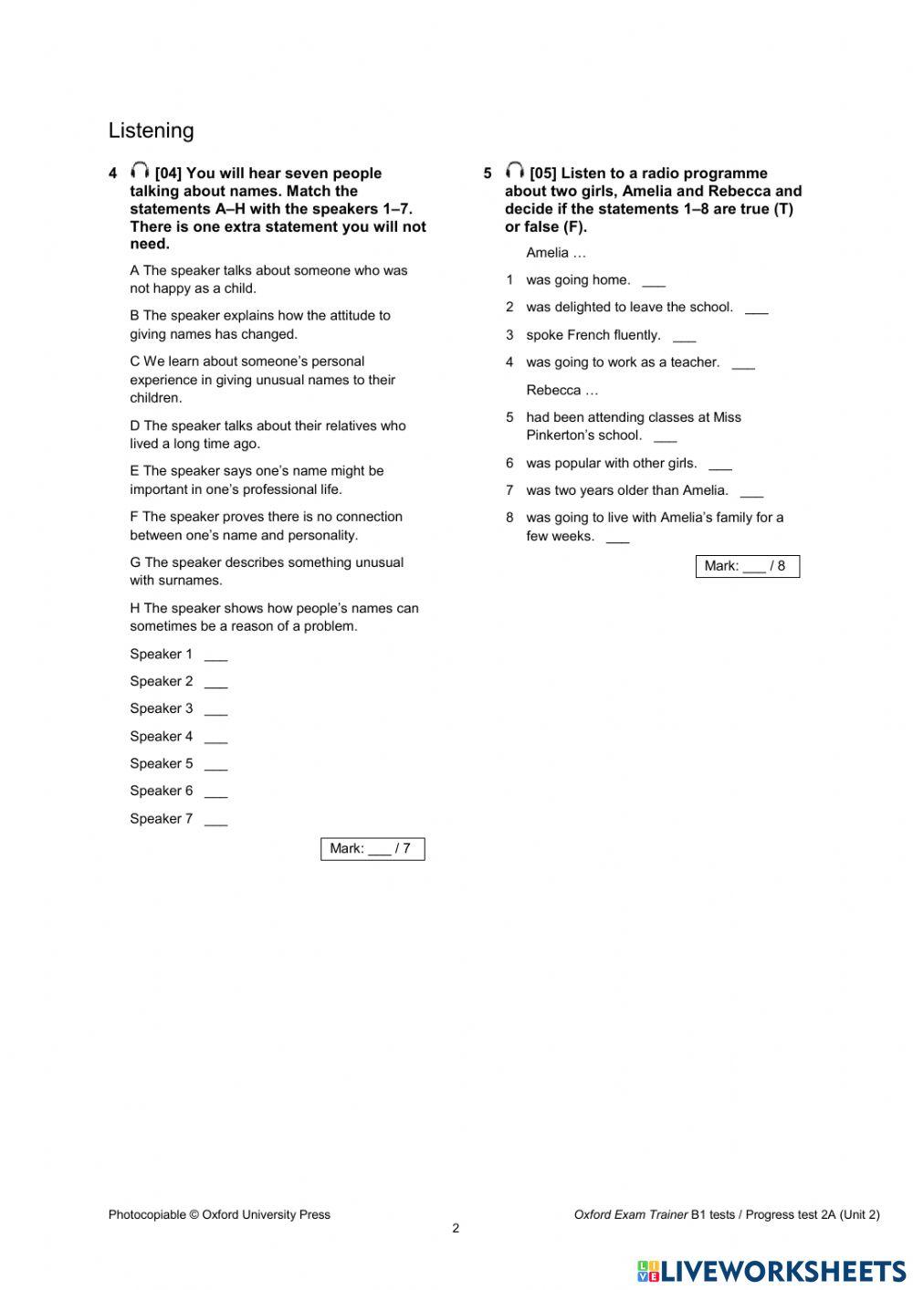 UNIT 2 Progress Test