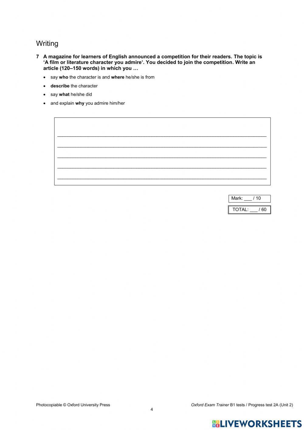 UNIT 2 Progress Test