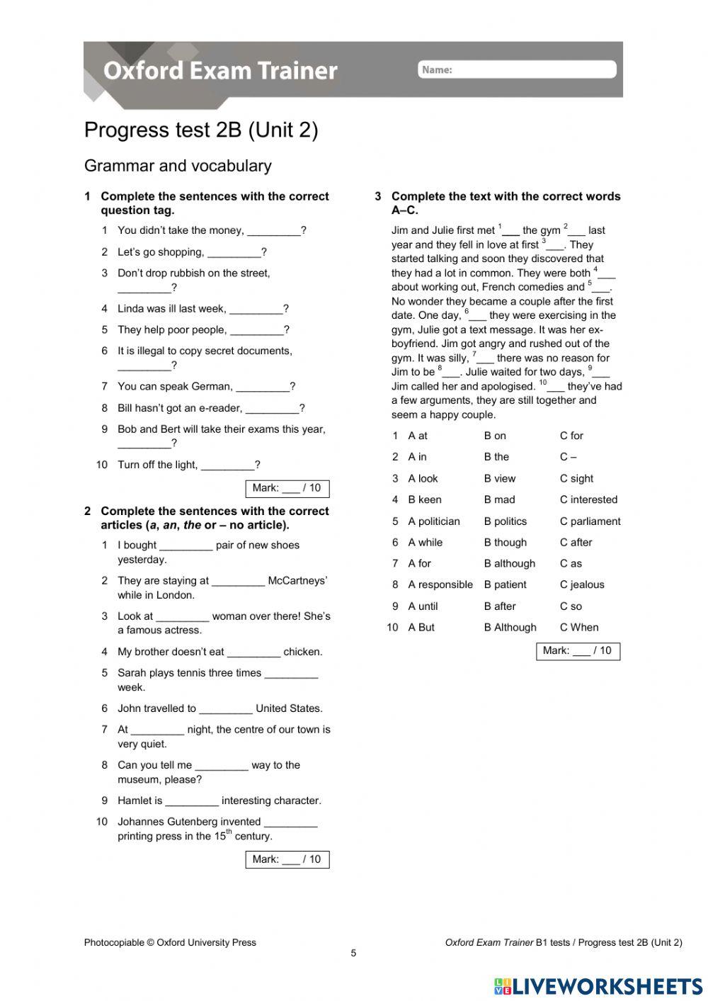 UNIT 2 Progress Test