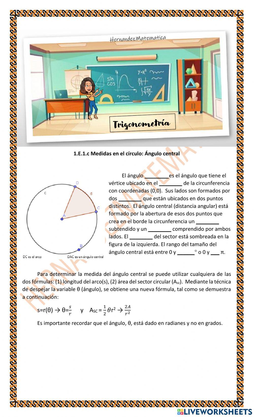 TRIG 1.E.1.c Medidas en el círculo: Ángulo central