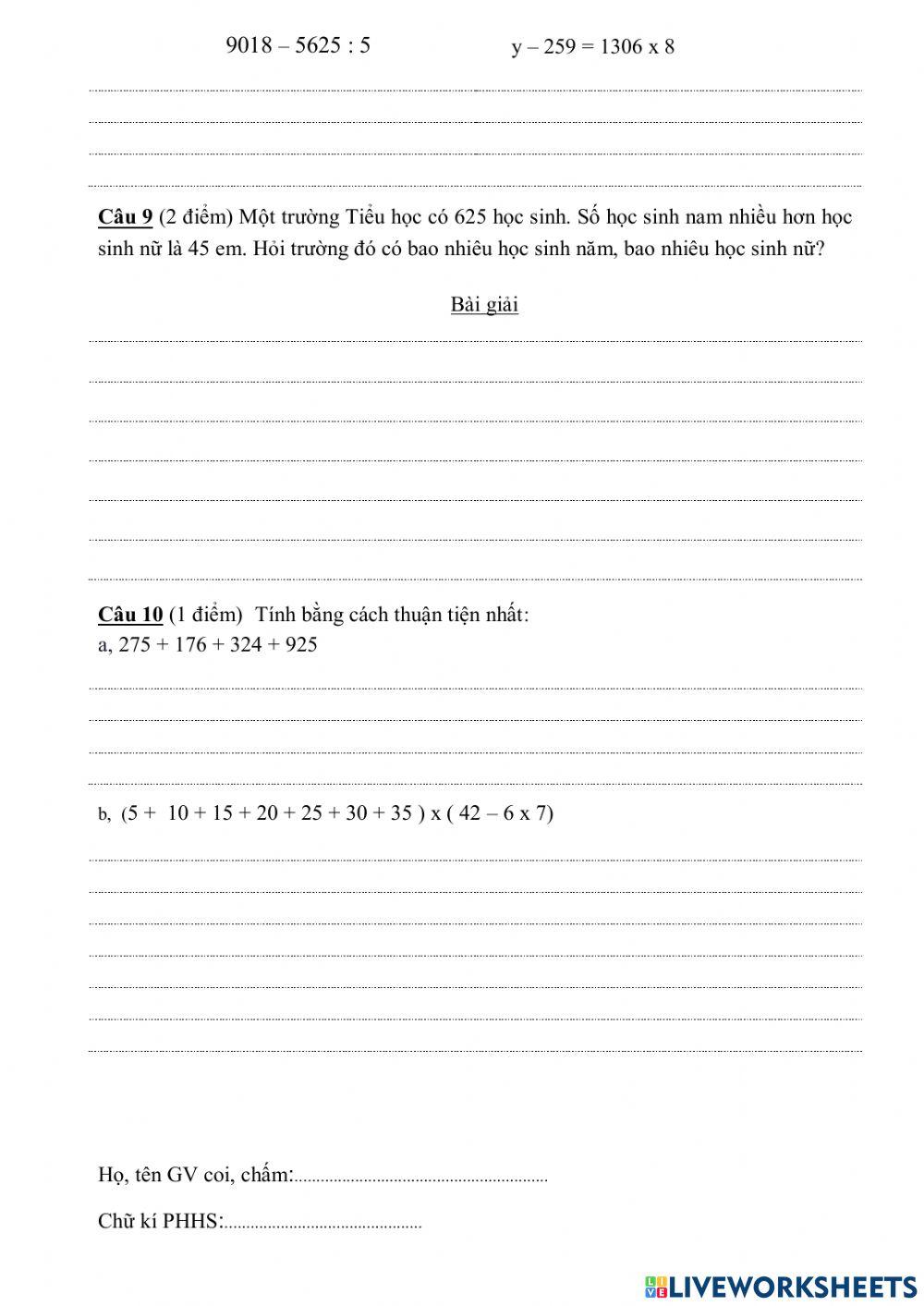 Ôn tập giữa kì toán 4