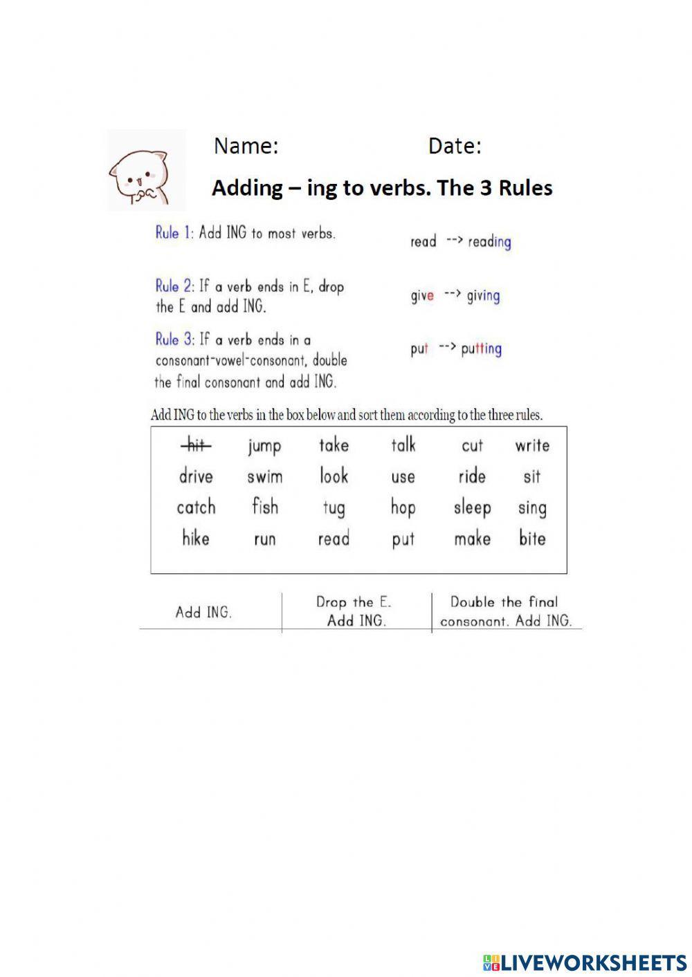 Adding  -ing to Verbs