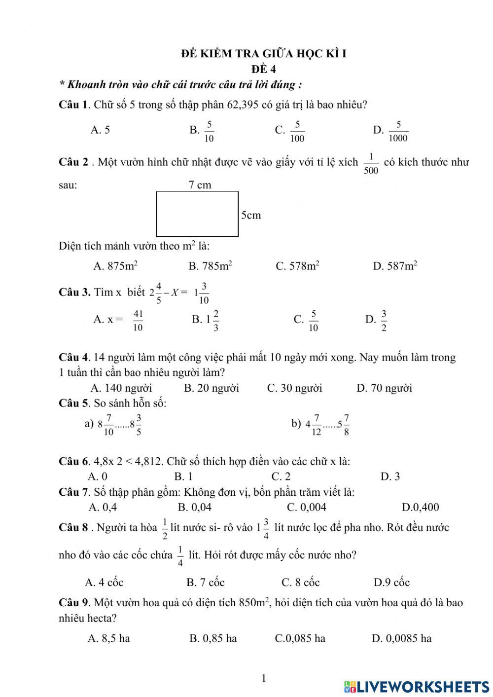 KT Toán giữa kì 1 - Đề 4