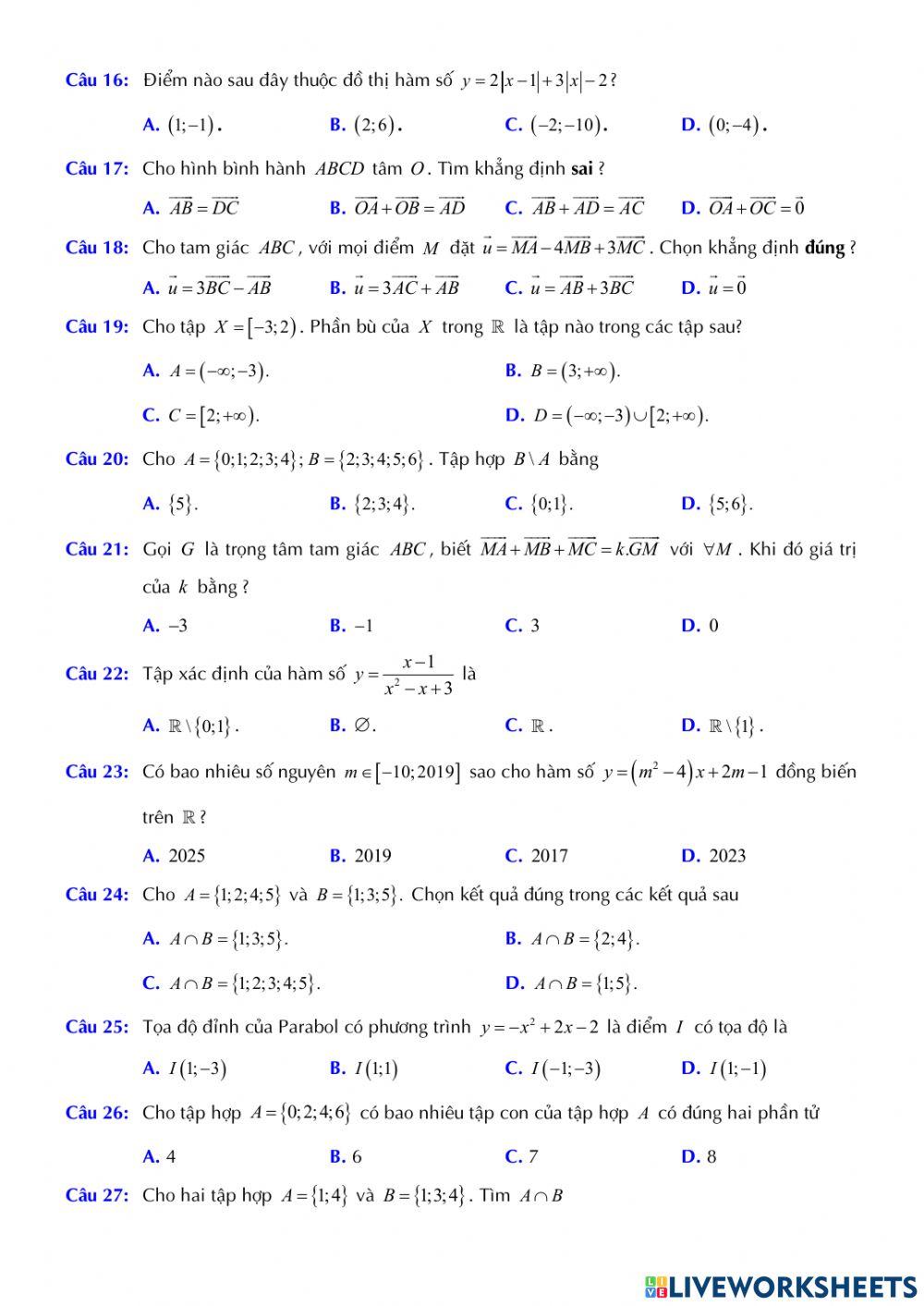 Toán 10 - Kiểm tra GK1 - Đề số 05