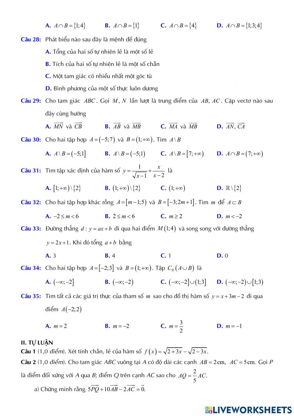 Toán 10 - Kiểm tra GK1 - Đề số 05