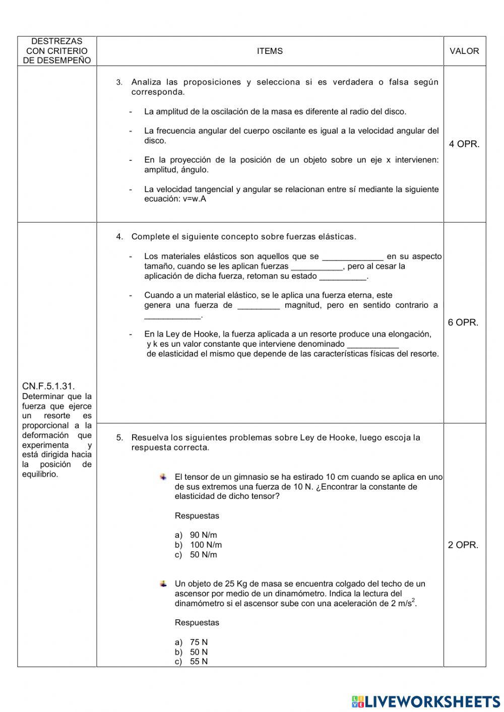 Prueba primer parcial Física 2do Bachillerato