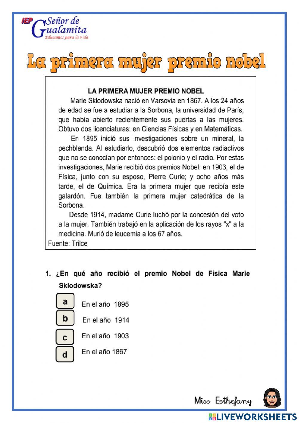 Lectura primera mujer nobel y pachamama