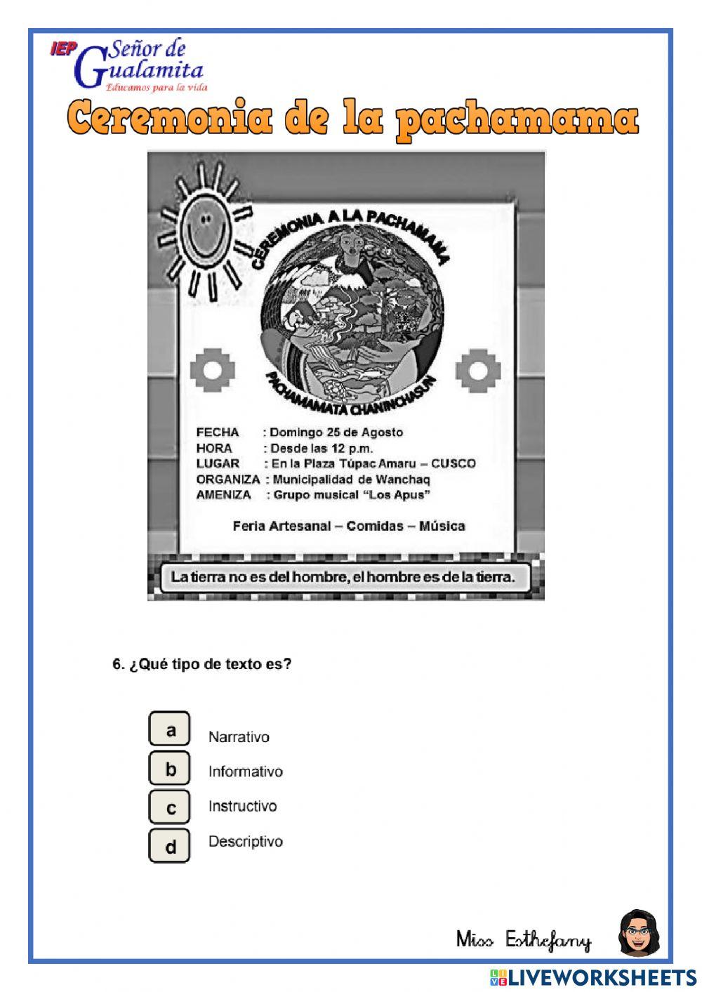 Lectura primera mujer nobel y pachamama