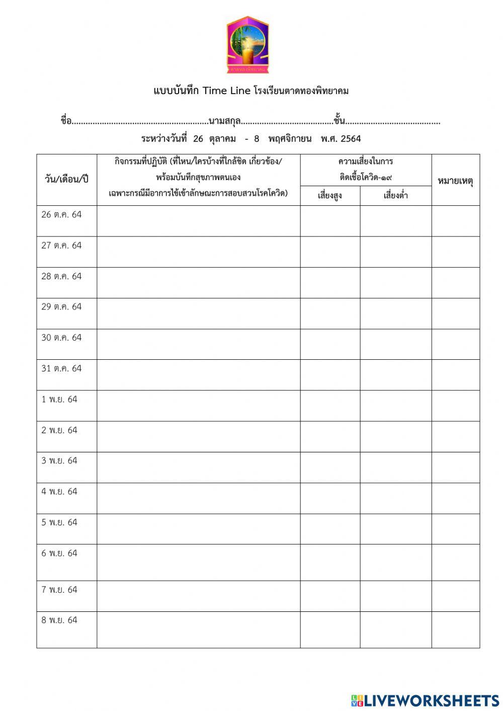 แบบบันทึก Time Line