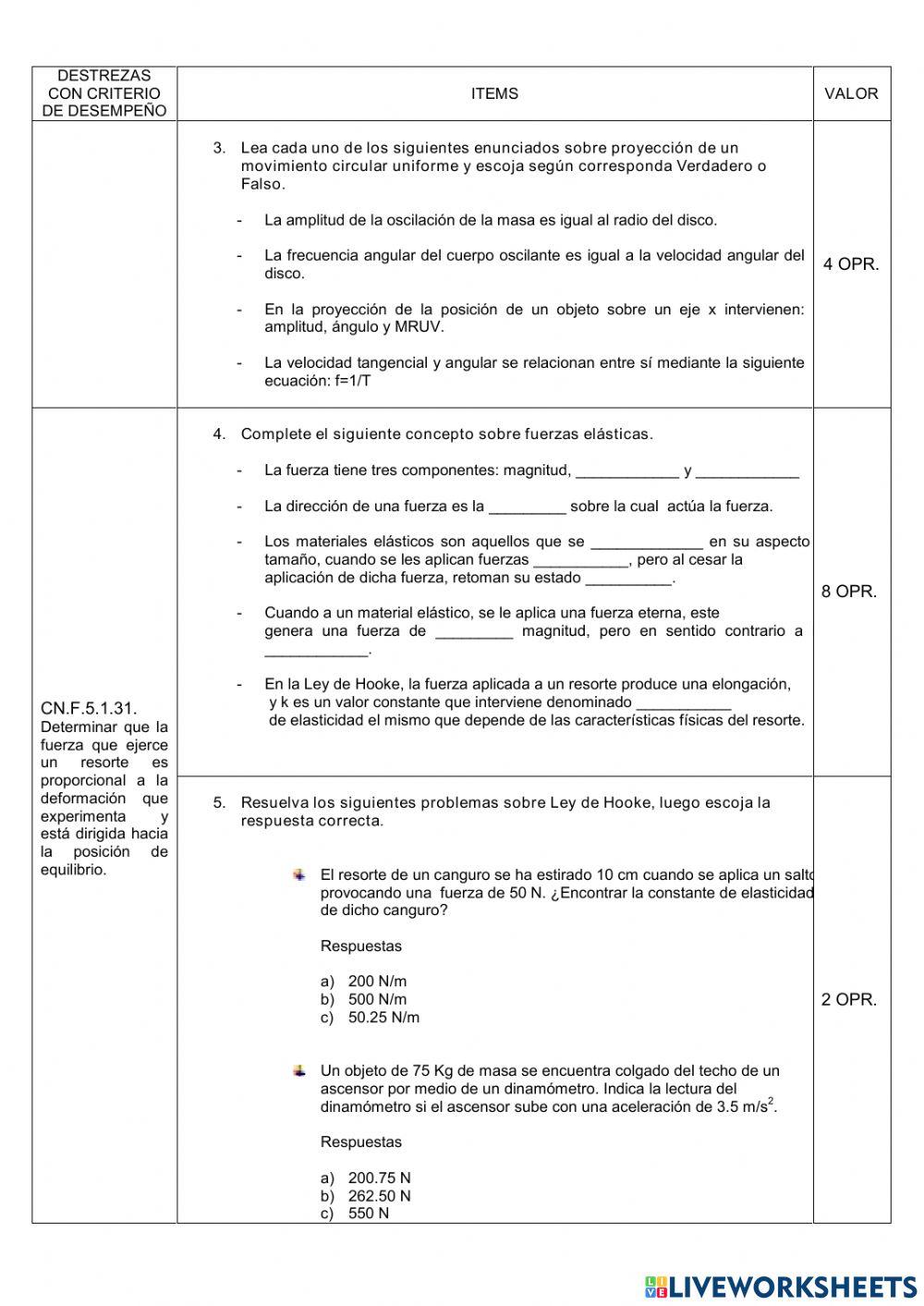Prueba parcial 1 Física 2do BGU