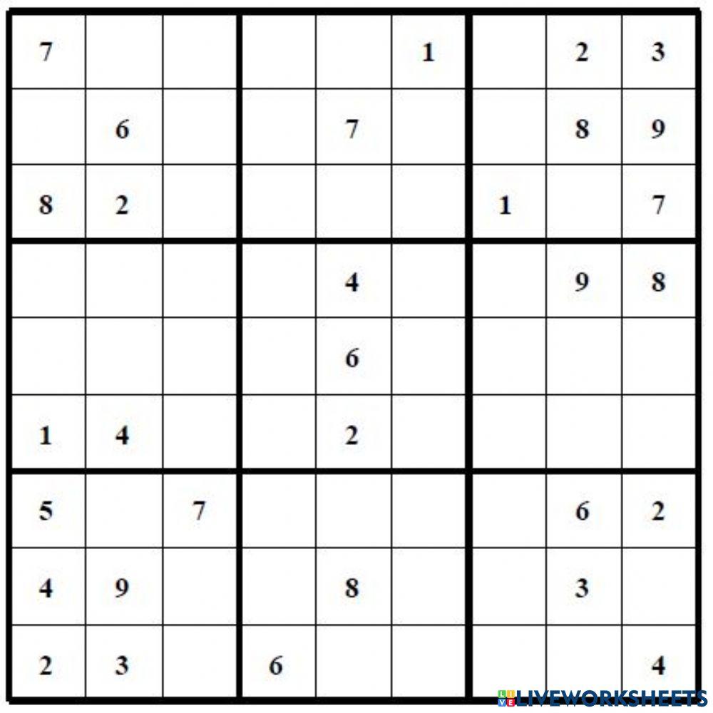 Sudoku Medium, difficulty rating 0.48 online exercise for Live Worksheets