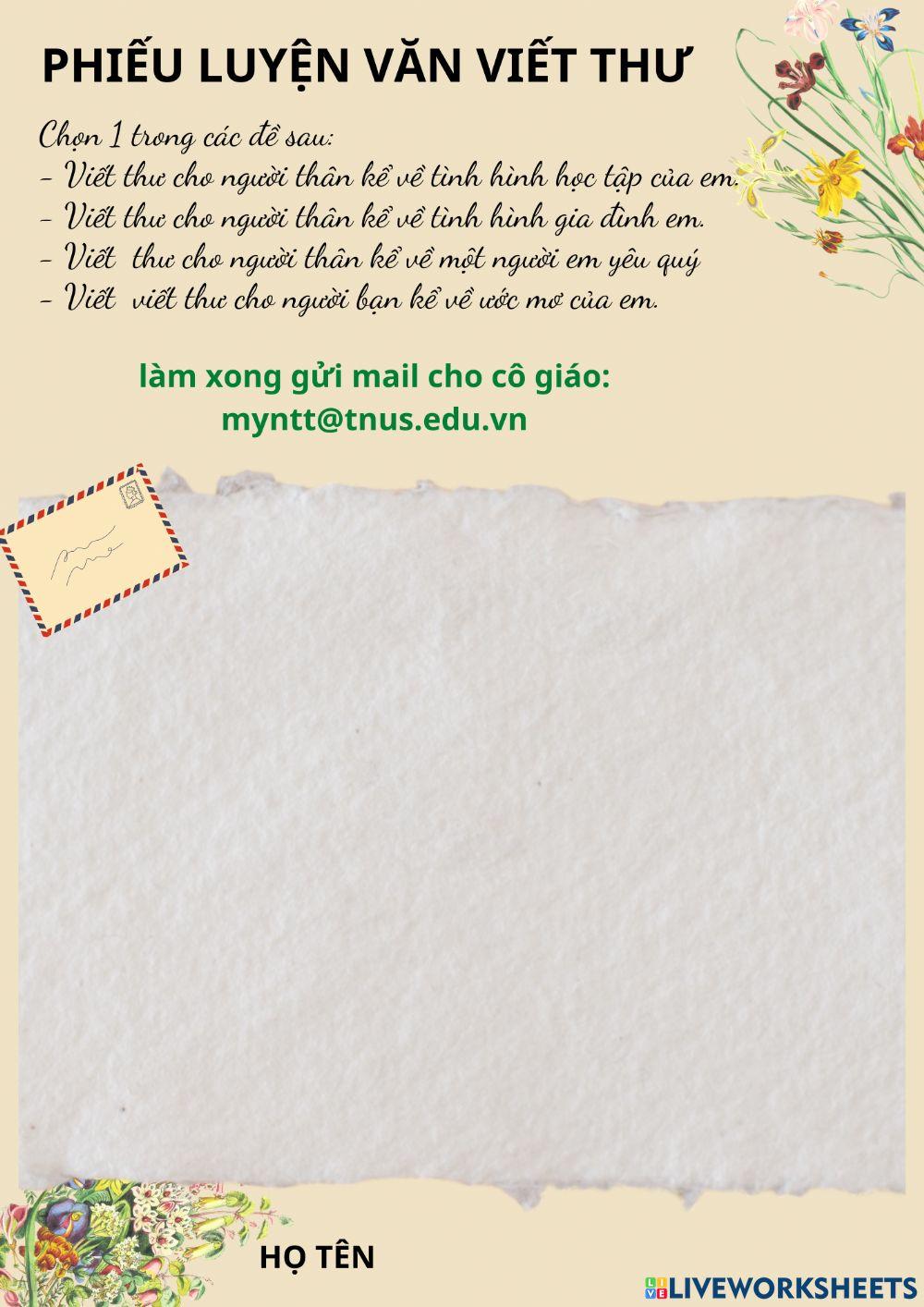 Phiếu luyện văn viết thư