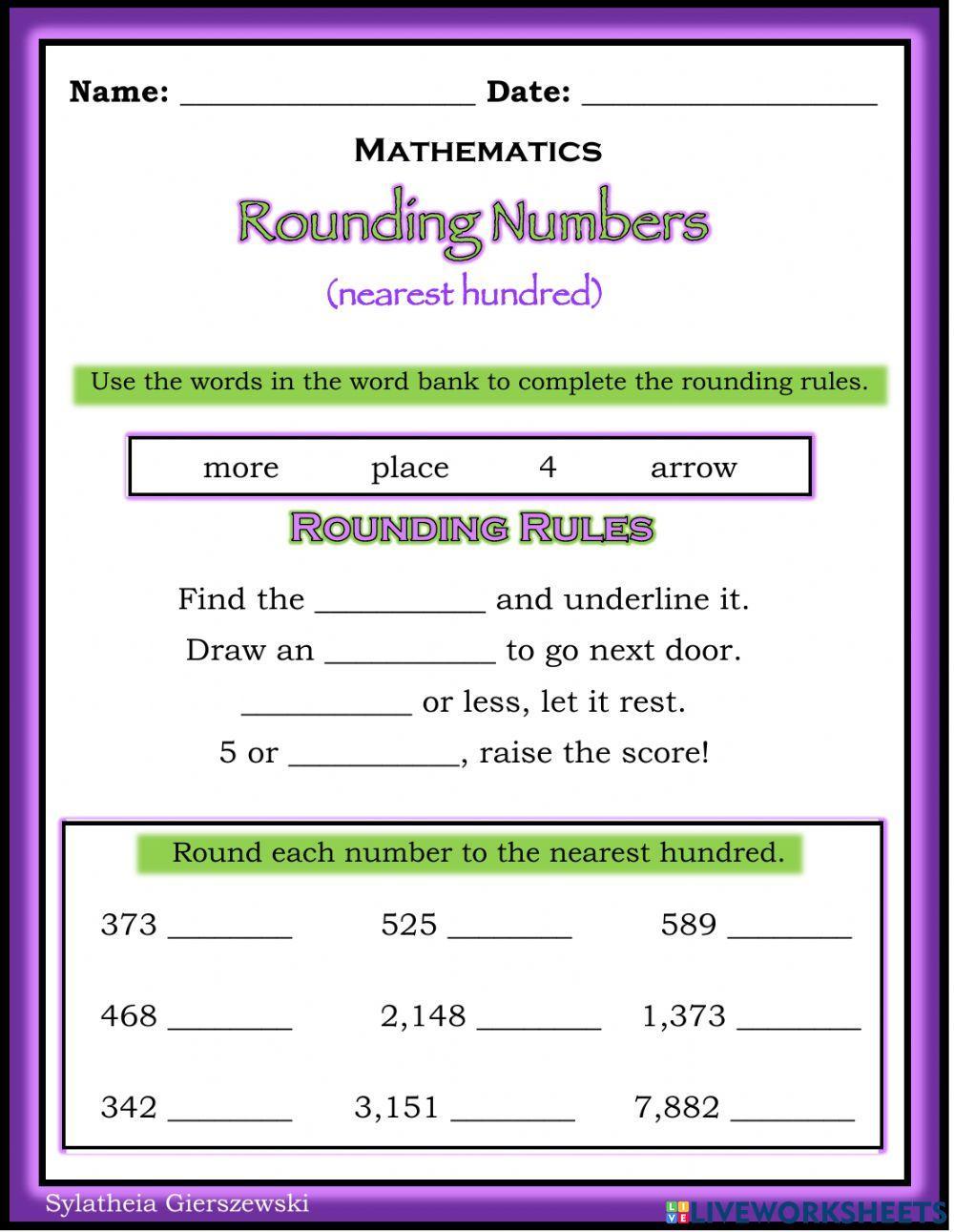 Rounding (nearest hundred) Rounding (nearest hundred)