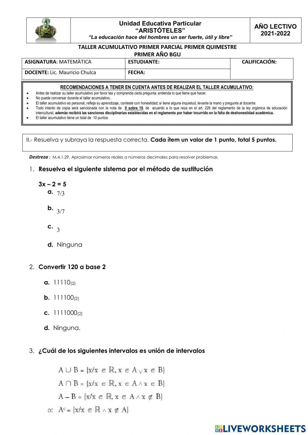 Taller acumulativo 1ero matematica