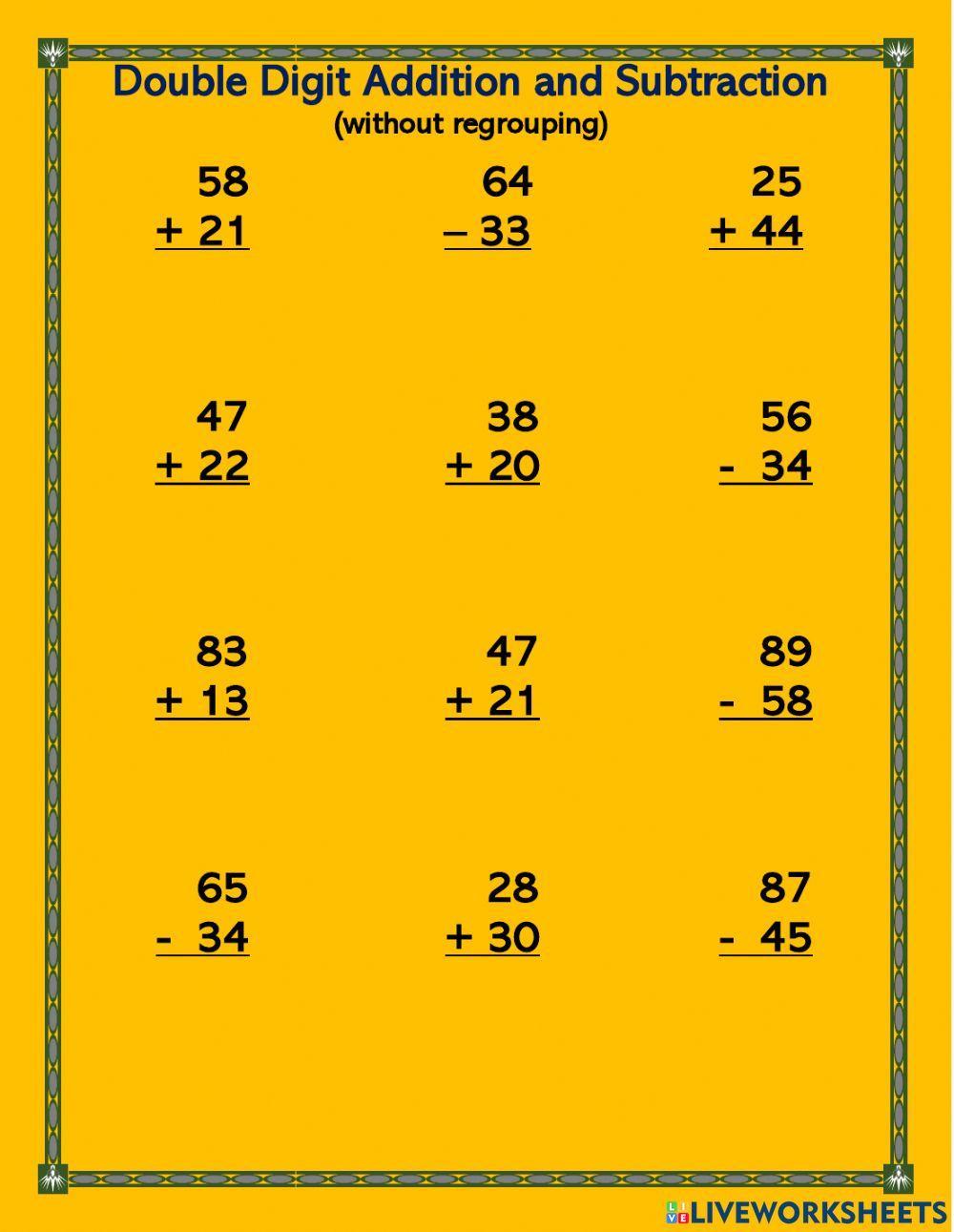Double Digit Addition and Subtraction Set 6 without regrouping