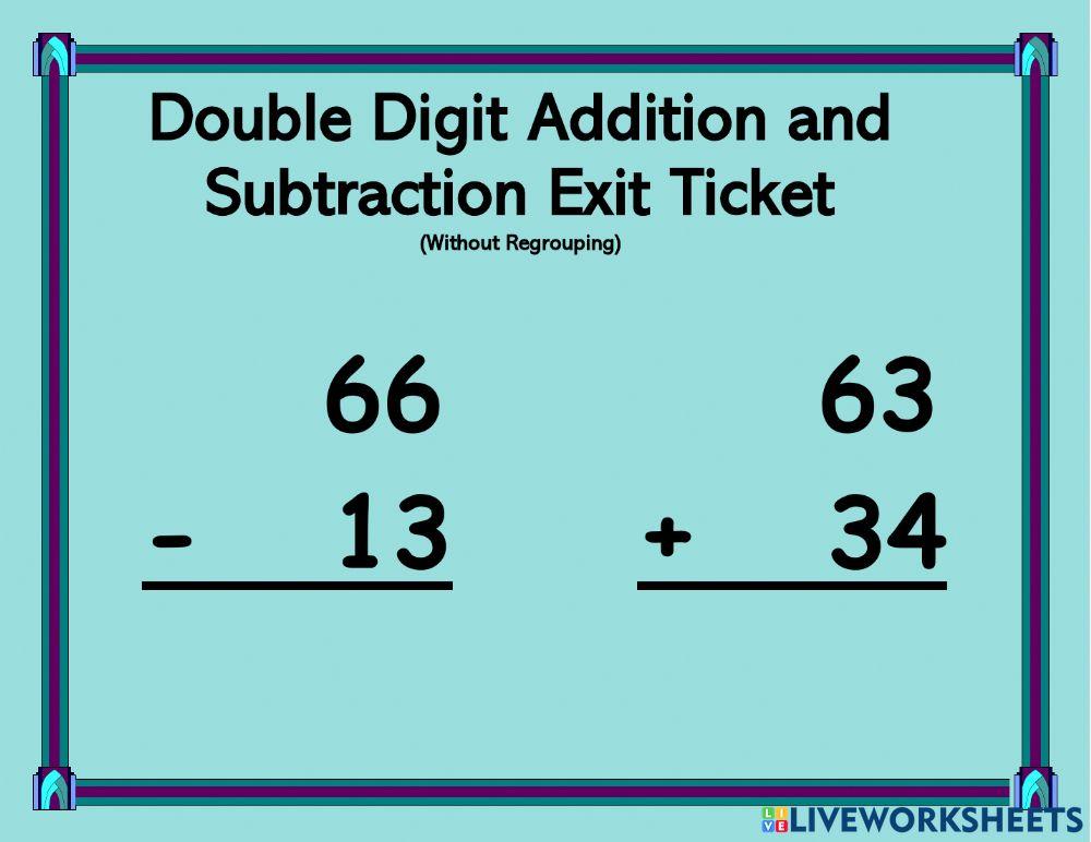 Double Digit Addition and Subtraction Exit Ticket 3