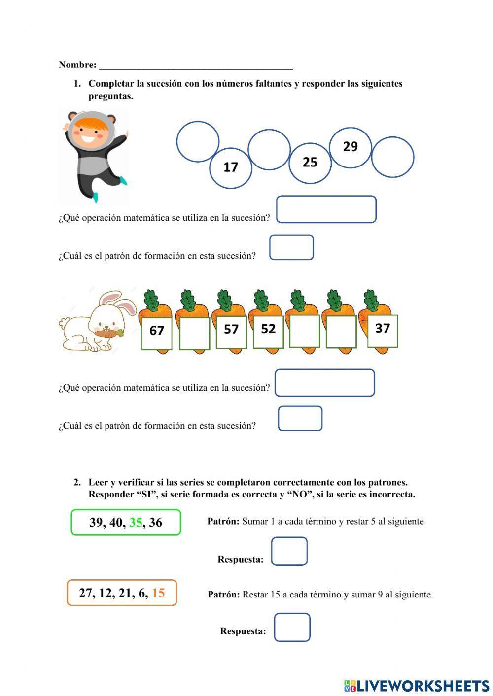 Sucesiones con sumas, restas, multiplicaciones y divisiones