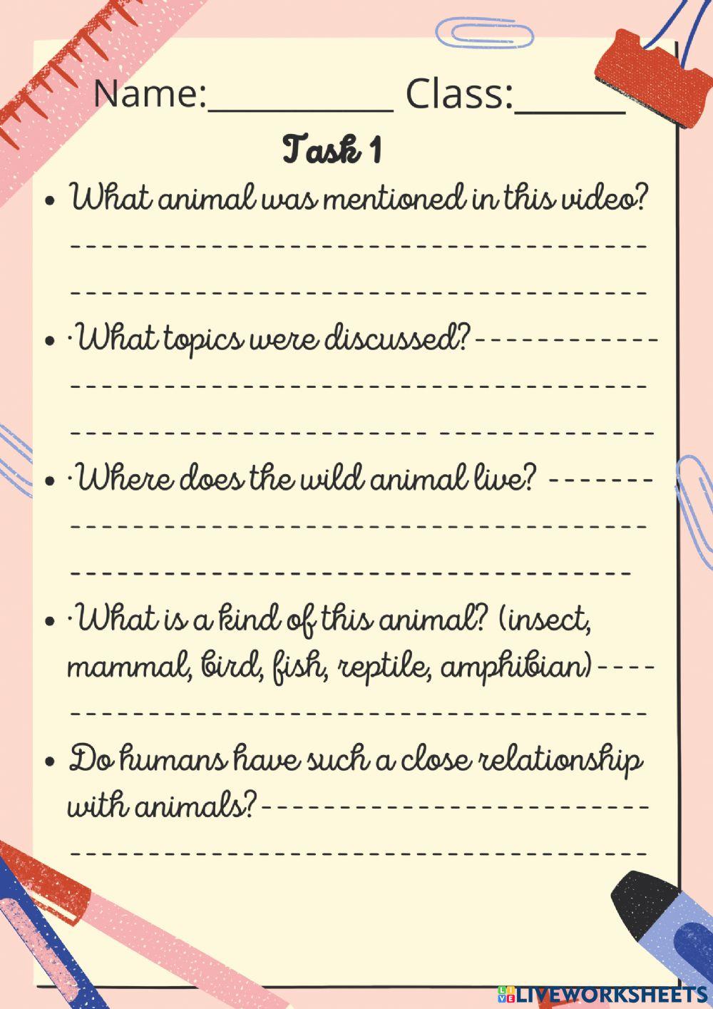 Task 1: THE LIFE OF WILD ANIMALS