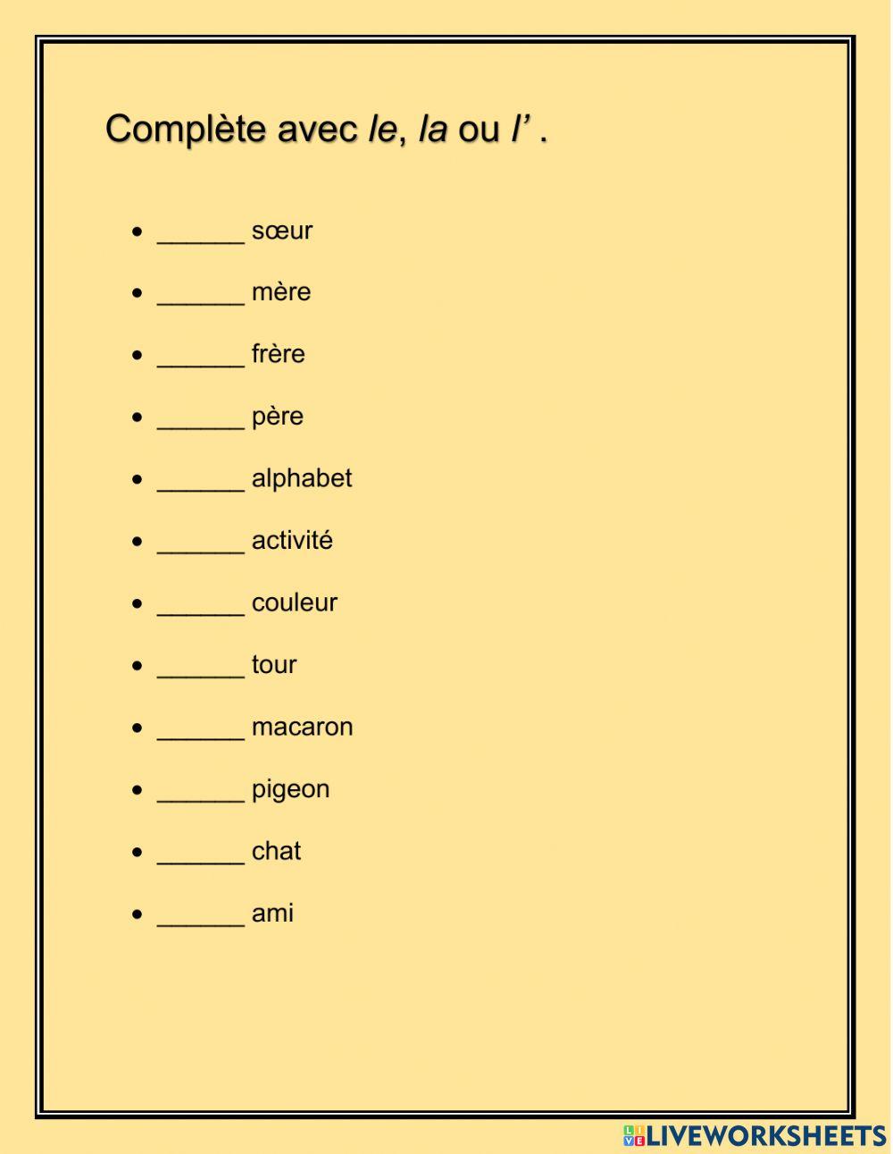 Les articles le, la, l'