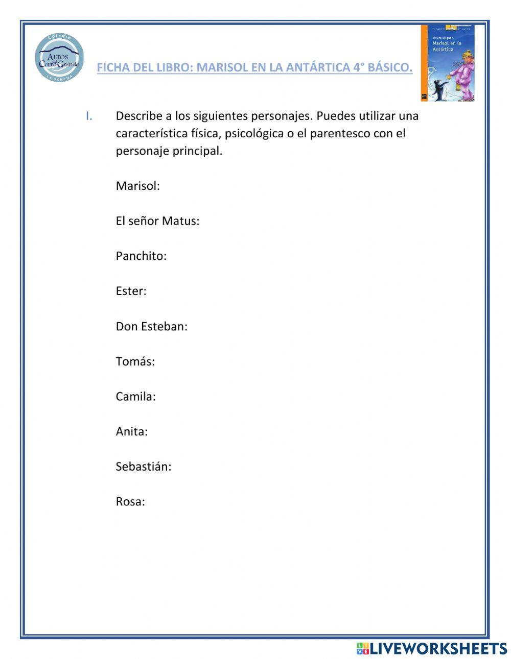 Ficha del libro marisol en la antartica